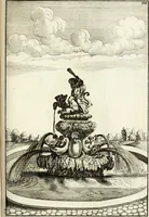 Picture 181 of 233 from Architectura curiosa nova, exponens 1. Fundamenta hydragogica, indolemq[ue] aquæ, aëris interventu in altum levandæ. 2. Varios aquarum ac salientium fontium lusus per varia spectatu jucunda epistomiorum seu siphonum genera. 3. Magnum amnissimorum fontium, machinarumq[ue] aquæductoriarum sumtu magno exstructarum, ac per Italiam, Britanniam, Germaniam &c. visendarum, numerum. 4. Specus artificiales sumtuosissimas, cum plerisq[ue] principum europæorum palatiis, hortis, aulis; nec non præcipuis monasteriis atq[ue] arcibus. 5. Cum auctario figurarum elegantissimarum, ad hortorum topiaria vario ductù dividenda, nec non conclavium laquearibus ac pavimentis segmentandis, itemq[ue] labyrinthis construendis, adhibendarum. Omnia 200 æri incisis... descripta (1664), leaf 396