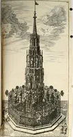 Picture 192 of 233 from Architectura curiosa nova, exponens 1. Fundamenta hydragogica, indolemq[ue] aquæ, aëris interventu in altum levandæ. 2. Varios aquarum ac salientium fontium lusus per varia spectatu jucunda epistomiorum seu siphonum genera. 3. Magnum amnissimorum fontium, machinarumq[ue] aquæductoriarum sumtu magno exstructarum, ac per Italiam, Britanniam, Germaniam &c. visendarum, numerum. 4. Specus artificiales sumtuosissimas, cum plerisq[ue] principum europæorum palatiis, hortis, aulis; nec non præcipuis monasteriis atq[ue] arcibus. 5. Cum auctario figurarum elegantissimarum, ad hortorum topiaria vario ductù dividenda, nec non conclavium laquearibus ac pavimentis segmentandis, itemq[ue] labyrinthis construendis, adhibendarum. Omnia 200 æri incisis... descripta (1664), leaf 417