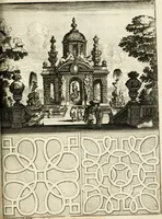 Picture 197 of 233 from Architectura curiosa nova, exponens 1. Fundamenta hydragogica, indolemq[ue] aquæ, aëris interventu in altum levandæ. 2. Varios aquarum ac salientium fontium lusus per varia spectatu jucunda epistomiorum seu siphonum genera. 3. Magnum amnissimorum fontium, machinarumq[ue] aquæductoriarum sumtu magno exstructarum, ac per Italiam, Britanniam, Germaniam &c. visendarum, numerum. 4. Specus artificiales sumtuosissimas, cum plerisq[ue] principum europæorum palatiis, hortis, aulis; nec non præcipuis monasteriis atq[ue] arcibus. 5. Cum auctario figurarum elegantissimarum, ad hortorum topiaria vario ductù dividenda, nec non conclavium laquearibus ac pavimentis segmentandis, itemq[ue] labyrinthis construendis, adhibendarum. Omnia 200 æri incisis... descripta (1664), leaf 454