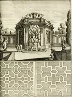 Picture 199 of 233 from Architectura curiosa nova, exponens 1. Fundamenta hydragogica, indolemq[ue] aquæ, aëris interventu in altum levandæ. 2. Varios aquarum ac salientium fontium lusus per varia spectatu jucunda epistomiorum seu siphonum genera. 3. Magnum amnissimorum fontium, machinarumq[ue] aquæductoriarum sumtu magno exstructarum, ac per Italiam, Britanniam, Germaniam &c. visendarum, numerum. 4. Specus artificiales sumtuosissimas, cum plerisq[ue] principum europæorum palatiis, hortis, aulis; nec non præcipuis monasteriis atq[ue] arcibus. 5. Cum auctario figurarum elegantissimarum, ad hortorum topiaria vario ductù dividenda, nec non conclavium laquearibus ac pavimentis segmentandis, itemq[ue] labyrinthis construendis, adhibendarum. Omnia 200 æri incisis... descripta (1664), leaf 458