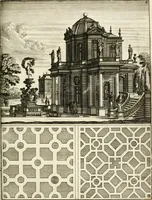 Picture 204 of 233 from Architectura curiosa nova, exponens 1. Fundamenta hydragogica, indolemq[ue] aquæ, aëris interventu in altum levandæ. 2. Varios aquarum ac salientium fontium lusus per varia spectatu jucunda epistomiorum seu siphonum genera. 3. Magnum amnissimorum fontium, machinarumq[ue] aquæductoriarum sumtu magno exstructarum, ac per Italiam, Britanniam, Germaniam &c. visendarum, numerum. 4. Specus artificiales sumtuosissimas, cum plerisq[ue] principum europæorum palatiis, hortis, aulis; nec non præcipuis monasteriis atq[ue] arcibus. 5. Cum auctario figurarum elegantissimarum, ad hortorum topiaria vario ductù dividenda, nec non conclavium laquearibus ac pavimentis segmentandis, itemq[ue] labyrinthis construendis, adhibendarum. Omnia 200 æri incisis... descripta (1664), leaf 468