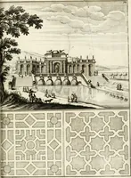 Picture 208 of 233 from Architectura curiosa nova, exponens 1. Fundamenta hydragogica, indolemq[ue] aquæ, aëris interventu in altum levandæ. 2. Varios aquarum ac salientium fontium lusus per varia spectatu jucunda epistomiorum seu siphonum genera. 3. Magnum amnissimorum fontium, machinarumq[ue] aquæductoriarum sumtu magno exstructarum, ac per Italiam, Britanniam, Germaniam &c. visendarum, numerum. 4. Specus artificiales sumtuosissimas, cum plerisq[ue] principum europæorum palatiis, hortis, aulis; nec non præcipuis monasteriis atq[ue] arcibus. 5. Cum auctario figurarum elegantissimarum, ad hortorum topiaria vario ductù dividenda, nec non conclavium laquearibus ac pavimentis segmentandis, itemq[ue] labyrinthis construendis, adhibendarum. Omnia 200 æri incisis... descripta (1664), leaf 474