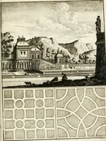 Picture 209 of 233 from Architectura curiosa nova, exponens 1. Fundamenta hydragogica, indolemq[ue] aquæ, aëris interventu in altum levandæ. 2. Varios aquarum ac salientium fontium lusus per varia spectatu jucunda epistomiorum seu siphonum genera. 3. Magnum amnissimorum fontium, machinarumq[ue] aquæductoriarum sumtu magno exstructarum, ac per Italiam, Britanniam, Germaniam &c. visendarum, numerum. 4. Specus artificiales sumtuosissimas, cum plerisq[ue] principum europæorum palatiis, hortis, aulis; nec non præcipuis monasteriis atq[ue] arcibus. 5. Cum auctario figurarum elegantissimarum, ad hortorum topiaria vario ductù dividenda, nec non conclavium laquearibus ac pavimentis segmentandis, itemq[ue] labyrinthis construendis, adhibendarum. Omnia 200 æri incisis... descripta (1664), leaf 476