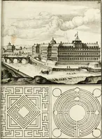 Picture 213 of 233 from Architectura curiosa nova, exponens 1. Fundamenta hydragogica, indolemq[ue] aquæ, aëris interventu in altum levandæ. 2. Varios aquarum ac salientium fontium lusus per varia spectatu jucunda epistomiorum seu siphonum genera. 3. Magnum amnissimorum fontium, machinarumq[ue] aquæductoriarum sumtu magno exstructarum, ac per Italiam, Britanniam, Germaniam &c. visendarum, numerum. 4. Specus artificiales sumtuosissimas, cum plerisq[ue] principum europæorum palatiis, hortis, aulis; nec non præcipuis monasteriis atq[ue] arcibus. 5. Cum auctario figurarum elegantissimarum, ad hortorum topiaria vario ductù dividenda, nec non conclavium laquearibus ac pavimentis segmentandis, itemq[ue] labyrinthis construendis, adhibendarum. Omnia 200 æri incisis... descripta (1664), leaf 484