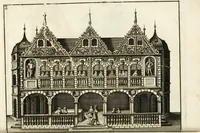 Picture 214 of 233 from Architectura curiosa nova, exponens 1. Fundamenta hydragogica, indolemq[ue] aquæ, aëris interventu in altum levandæ. 2. Varios aquarum ac salientium fontium lusus per varia spectatu jucunda epistomiorum seu siphonum genera. 3. Magnum amnissimorum fontium, machinarumq[ue] aquæductoriarum sumtu magno exstructarum, ac per Italiam, Britanniam, Germaniam &c. visendarum, numerum. 4. Specus artificiales sumtuosissimas, cum plerisq[ue] principum europæorum palatiis, hortis, aulis; nec non præcipuis monasteriis atq[ue] arcibus. 5. Cum auctario figurarum elegantissimarum, ad hortorum topiaria vario ductù dividenda, nec non conclavium laquearibus ac pavimentis segmentandis, itemq[ue] labyrinthis construendis, adhibendarum. Omnia 200 æri incisis... descripta (1664), leaf 486