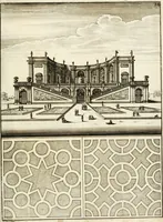 Picture 219 of 233 from Architectura curiosa nova, exponens 1. Fundamenta hydragogica, indolemq[ue] aquæ, aëris interventu in altum levandæ. 2. Varios aquarum ac salientium fontium lusus per varia spectatu jucunda epistomiorum seu siphonum genera. 3. Magnum amnissimorum fontium, machinarumq[ue] aquæductoriarum sumtu magno exstructarum, ac per Italiam, Britanniam, Germaniam &c. visendarum, numerum. 4. Specus artificiales sumtuosissimas, cum plerisq[ue] principum europæorum palatiis, hortis, aulis; nec non præcipuis monasteriis atq[ue] arcibus. 5. Cum auctario figurarum elegantissimarum, ad hortorum topiaria vario ductù dividenda, nec non conclavium laquearibus ac pavimentis segmentandis, itemq[ue] labyrinthis construendis, adhibendarum. Omnia 200 æri incisis... descripta (1664), leaf 494
