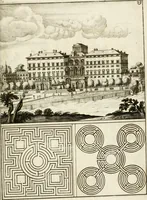 Picture 226 of 233 from Architectura curiosa nova, exponens 1. Fundamenta hydragogica, indolemq[ue] aquæ, aëris interventu in altum levandæ. 2. Varios aquarum ac salientium fontium lusus per varia spectatu jucunda epistomiorum seu siphonum genera. 3. Magnum amnissimorum fontium, machinarumq[ue] aquæductoriarum sumtu magno exstructarum, ac per Italiam, Britanniam, Germaniam &c. visendarum, numerum. 4. Specus artificiales sumtuosissimas, cum plerisq[ue] principum europæorum palatiis, hortis, aulis; nec non præcipuis monasteriis atq[ue] arcibus. 5. Cum auctario figurarum elegantissimarum, ad hortorum topiaria vario ductù dividenda, nec non conclavium laquearibus ac pavimentis segmentandis, itemq[ue] labyrinthis construendis, adhibendarum. Omnia 200 æri incisis... descripta (1664), leaf 504