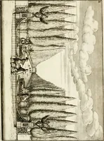 An illustration from Architectura curiosa nova, exponens 1. Fundamenta hydragogica, indolemq[ue] aquæ, aëris interventu in altum levandæ. 2. Varios aquarum ac salientium fontium lusus per varia spectatu jucunda epistomiorum seu siphonum genera. 3. Magnum amnissimorum fontium, machinarumq[ue] aquæductoriarum sumtu magno exstructarum, ac per Italiam, Britanniam, Germaniam &c. visendarum, numerum. 4. Specus artificiales sumtuosissimas, cum plerisq[ue] principum europæorum palatiis, hortis, aulis; nec non præcipuis monasteriis atq[ue] arcibus. 5. Cum auctario figurarum elegantissimarum, ad hortorum topiaria vario ductù dividenda, nec non conclavium laquearibus ac pavimentis segmentandis, itemq[ue] labyrinthis construendis, adhibendarum. Omnia 200 æri incisis... descripta (1664)