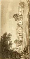 An illustration from Architectural designs for rustic cottages, picturesque dwellings, villas, &c. : with appropriate scenery, plans and descriptions : to which are prefixed, some critical observations on their style and character : and also of castles, abbies, and ancient English houses, concluding with practical remarks on building, and the causes of the dry rot (1807)