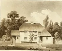An illustration from Architectural designs for rustic cottages, picturesque dwellings, villas, &c. : with appropriate scenery, plans and descriptions : to which are prefixed, some critical observations on their style and character : and also of castles, abbies, and ancient English houses, concluding with practical remarks on building, and the causes of the dry rot (1807)