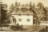 An illustration from Architectural designs for rustic cottages, picturesque dwellings, villas, &c. : with appropriate scenery, plans and descriptions : to which are prefixed, some critical observations on their style and character : and also of castles, abbies, and ancient English houses, concluding with practical remarks on building, and the causes of the dry rot (1807)
