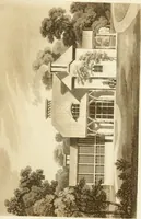 An illustration from Architectural designs for rustic cottages, picturesque dwellings, villas, &c. : with appropriate scenery, plans and descriptions : to which are prefixed, some critical observations on their style and character : and also of castles, abbies, and ancient English houses, concluding with practical remarks on building, and the causes of the dry rot (1807)