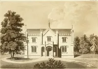 An illustration from Architectural designs for rustic cottages, picturesque dwellings, villas, &c. : with appropriate scenery, plans and descriptions : to which are prefixed, some critical observations on their style and character : and also of castles, abbies, and ancient English houses, concluding with practical remarks on building, and the causes of the dry rot (1807)