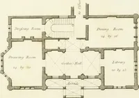 An illustration from Architectural designs for rustic cottages, picturesque dwellings, villas, &c. : with appropriate scenery, plans and descriptions : to which are prefixed, some critical observations on their style and character : and also of castles, abbies, and ancient English houses, concluding with practical remarks on building, and the causes of the dry rot (1807)