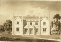 An illustration from Architectural designs for rustic cottages, picturesque dwellings, villas, &c. : with appropriate scenery, plans and descriptions : to which are prefixed, some critical observations on their style and character : and also of castles, abbies, and ancient English houses, concluding with practical remarks on building, and the causes of the dry rot (1807)