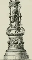 An illustration from Architectural iron and steel : and its application in the construction of buildings, including beams and girders in floor construction, rolled iron struts, wrought and cast-iron columns, fire-proof columns, column connections, cast-iron lintels, roof trusses, stairways, elevator enclosures, ornamental iron, floor lights, and skylights, vault lights, doors, and shutters, window guards and grilles, etc., etc., with specification of ironwork and selected papers in relation to ironwork, from a revision of the present law before the legislature affecting public interests in the city of New York, in so far as the same regulates the construction of buildings in said city, tables selected expressly for this work, of the properties of beams, channels, tees and angles, used as beams, struts and columns, weights of iron and steel bars, capacity of tanks, areas of circles, weights of circular and square cast-iron columns, weights of substances, tables of squares, cubes, etc., weights of sheet copper, brass and iron, etc (1892)
