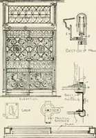 An illustration from Architectural iron and steel : and its application in the construction of buildings, including beams and girders in floor construction, rolled iron struts, wrought and cast-iron columns, fire-proof columns, column connections, cast-iron lintels, roof trusses, stairways, elevator enclosures, ornamental iron, floor lights, and skylights, vault lights, doors, and shutters, window guards and grilles, etc., etc., with specification of ironwork and selected papers in relation to ironwork, from a revision of the present law before the legislature affecting public interests in the city of New York, in so far as the same regulates the construction of buildings in said city, tables selected expressly for this work, of the properties of beams, channels, tees and angles, used as beams, struts and columns, weights of iron and steel bars, capacity of tanks, areas of circles, weights of circular and square cast-iron columns, weights of substances, tables of squares, cubes, etc., weights of sheet copper, brass and iron, etc (1892)