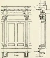An illustration from Architectural iron and steel : and its application in the construction of buildings, including beams and girders in floor construction, rolled iron struts, wrought and cast-iron columns, fire-proof columns, column connections, cast-iron lintels, roof trusses, stairways, elevator enclosures, ornamental iron, floor lights, and skylights, vault lights, doors, and shutters, window guards and grilles, etc., etc., with specification of ironwork and selected papers in relation to ironwork, from a revision of the present law before the legislature affecting public interests in the city of New York, in so far as the same regulates the construction of buildings in said city, tables selected expressly for this work, of the properties of beams, channels, tees and angles, used as beams, struts and columns, weights of iron and steel bars, capacity of tanks, areas of circles, weights of circular and square cast-iron columns, weights of substances, tables of squares, cubes, etc., weights of sheet copper, brass and iron, etc (1892)
