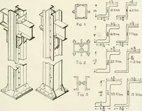 An illustration from Architectural iron and steel : and its application in the construction of buildings, including beams and girders in floor construction, rolled iron struts, wrought and cast-iron columns, fire-proof columns, column connections, cast-iron lintels, roof trusses, stairways, elevator enclosures, ornamental iron, floor lights, and skylights, vault lights, doors, and shutters, window guards and grilles, etc., etc., with specification of ironwork and selected papers in relation to ironwork, from a revision of the present law before the legislature affecting public interests in the city of New York, in so far as the same regulates the construction of buildings in said city, tables selected expressly for this work, of the properties of beams, channels, tees and angles, used as beams, struts and columns, weights of iron and steel bars, capacity of tanks, areas of circles, weights of circular and square cast-iron columns, weights of substances, tables of squares, cubes, etc., weights of sheet copper, brass and iron, etc (1892)