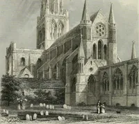 An illustration from Architectural and picturesque illustrations of the cathedral churches of England and Wales. The drawings made from sketches taken expressly for this work, by Robert Garland. With descriptions by Thomas Moule (1838)