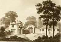 An illustration from Architectural sketches for cottages, rural dwellings, and villas, in the Grecian, Gothic, and fancy styles : with plans suitable to persons of genteel life and moderate fortune : preceded by some observations on scenery and character proper for picturesque buildings (1805)