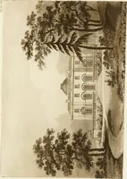 An illustration from Architectural sketches for cottages, rural dwellings, and villas, in the Grecian, Gothic, and fancy styles : with plans suitable to persons of genteel life and moderate fortune : preceded by some observations on scenery and character proper for picturesque buildings (1805)