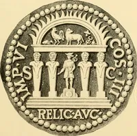 An illustration from Architectura numismatica; or, Architectural medals of classic antiquity: illustrated and explained by comparison with the monuments and the descriptions of ancient authors, and copious text. One hundred lithographs and woodcuts (1859)