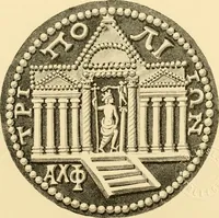 An illustration from Architectura numismatica; or, Architectural medals of classic antiquity: illustrated and explained by comparison with the monuments and the descriptions of ancient authors, and copious text. One hundred lithographs and woodcuts (1859)