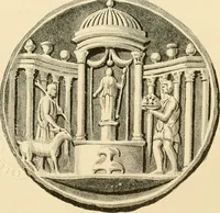 An illustration from Architectura numismatica; or, Architectural medals of classic antiquity: illustrated and explained by comparison with the monuments and the descriptions of ancient authors, and copious text. One hundred lithographs and woodcuts (1859)