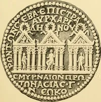 An illustration from Architectura numismatica; or, Architectural medals of classic antiquity: illustrated and explained by comparison with the monuments and the descriptions of ancient authors, and copious text. One hundred lithographs and woodcuts (1859)