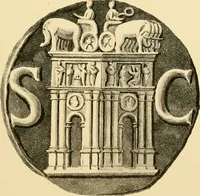 An illustration from Architectura numismatica; or, Architectural medals of classic antiquity: illustrated and explained by comparison with the monuments and the descriptions of ancient authors, and copious text. One hundred lithographs and woodcuts (1859)