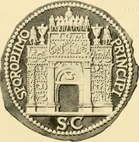 An illustration from Architectura numismatica; or, Architectural medals of classic antiquity: illustrated and explained by comparison with the monuments and the descriptions of ancient authors, and copious text. One hundred lithographs and woodcuts (1859)