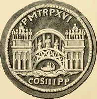 An illustration from Architectura numismatica; or, Architectural medals of classic antiquity: illustrated and explained by comparison with the monuments and the descriptions of ancient authors, and copious text. One hundred lithographs and woodcuts (1859)