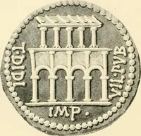 An illustration from Architectura numismatica; or, Architectural medals of classic antiquity: illustrated and explained by comparison with the monuments and the descriptions of ancient authors, and copious text. One hundred lithographs and woodcuts (1859)