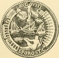 An illustration from Architectura numismatica; or, Architectural medals of classic antiquity: illustrated and explained by comparison with the monuments and the descriptions of ancient authors, and copious text. One hundred lithographs and woodcuts (1859)