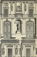 An illustration from Architecture, décoration et ameublement pendant le dix-huitième siècle, Régence - Louis XV. Symétrie et asymétrie proportions légères et courbes capricieuses (1900)