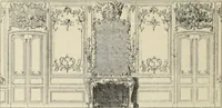 An illustration from Architecture, décoration et ameublement pendant le dix-huitième siècle, Régence - Louis XV. Symétrie et asymétrie proportions légères et courbes capricieuses (1900)