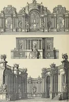 An illustration from Architecture, décoration et ameublement pendant le dix-huitième siècle, Régence - Louis XV. Symétrie et asymétrie proportions légères et courbes capricieuses (1900)