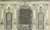 An illustration from Architecture, décoration et ameublement pendant le dix-huitième siècle, Régence - Louis XV. Symétrie et asymétrie proportions légères et courbes capricieuses (1900)