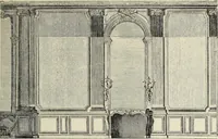 An illustration from Architecture, décoration et ameublement pendant le dix-huitième siècle, Régence - Louis XV. Symétrie et asymétrie proportions légères et courbes capricieuses (1900)