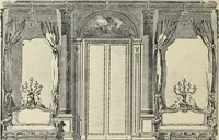 An illustration from Architecture, décoration et ameublement pendant le dix-huitième siècle, Régence - Louis XV. Symétrie et asymétrie proportions légères et courbes capricieuses (1900)