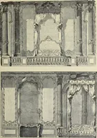 An illustration from Architecture, décoration et ameublement pendant le dix-huitième siècle, Régence - Louis XV. Symétrie et asymétrie proportions légères et courbes capricieuses (1900)