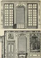 An illustration from Architecture, décoration et ameublement pendant le dix-huitième siècle, Régence - Louis XV. Symétrie et asymétrie proportions légères et courbes capricieuses (1900)