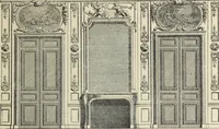 An illustration from Architecture, décoration et ameublement pendant le dix-huitième siècle, Régence - Louis XV. Symétrie et asymétrie proportions légères et courbes capricieuses (1900)