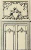 An illustration from Architecture, décoration et ameublement pendant le dix-huitième siècle, Régence - Louis XV. Symétrie et asymétrie proportions légères et courbes capricieuses (1900)