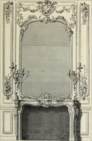 An illustration from Architecture, décoration et ameublement pendant le dix-huitième siècle, Régence - Louis XV. Symétrie et asymétrie proportions légères et courbes capricieuses (1900)