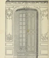 An illustration from Architecture, décoration et ameublement pendant le dix-huitième siècle, Régence - Louis XV. Symétrie et asymétrie proportions légères et courbes capricieuses (1900)