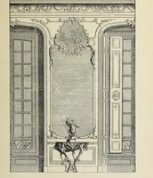 An illustration from Architecture, décoration et ameublement pendant le dix-huitième siècle, Régence - Louis XV. Symétrie et asymétrie proportions légères et courbes capricieuses (1900)