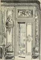 An illustration from Architecture, décoration et ameublement pendant le dix-huitième siècle, Régence - Louis XV. Symétrie et asymétrie proportions légères et courbes capricieuses (1900)
