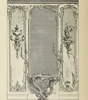 An illustration from Architecture, décoration et ameublement pendant le dix-huitième siècle, Régence - Louis XV. Symétrie et asymétrie proportions légères et courbes capricieuses (1900)